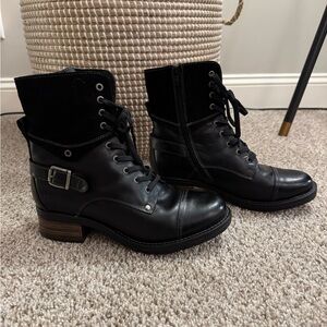 Taos Crave Black Leather and Suede Combat Boot